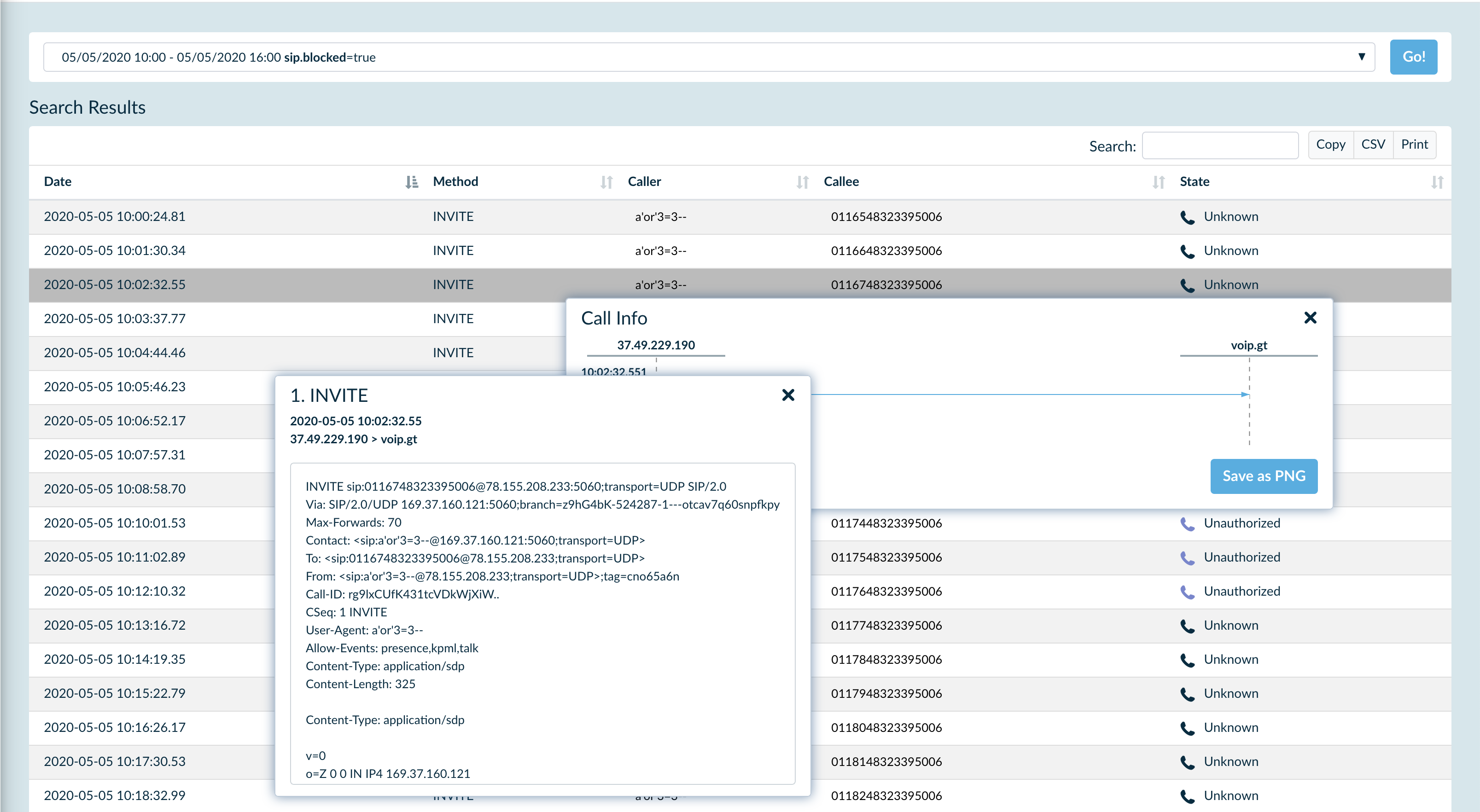 Search For Call Attempts Blocked By APIBAN